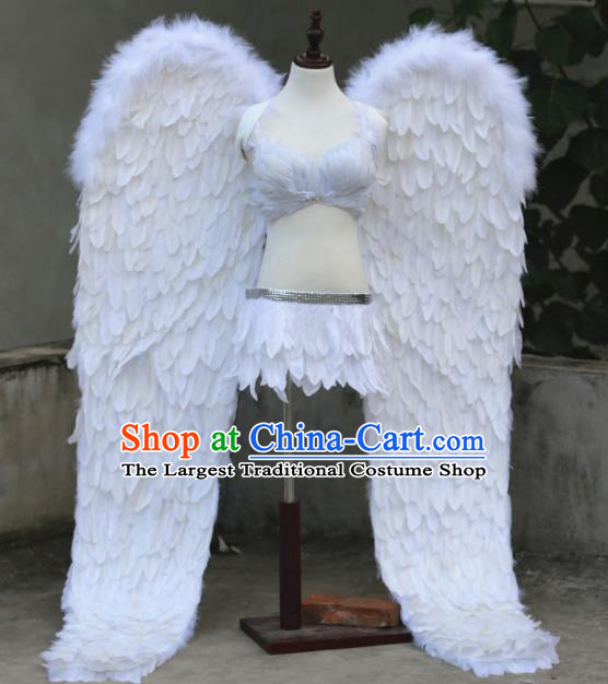 Custom Halloween Catwalks Wear Carnival Parade Accessories Miami Angel Deluxe White Feathers Wings Cosplay Fancy Ball Back Decorations Model Show Props