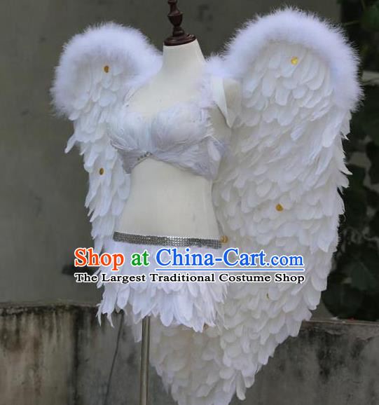 Custom Miami Angel White Feathers Wings Fancy Ball Deluxe Decorations Stage Show Props Halloween Cosplay Wear Carnival Parade Back Accessories