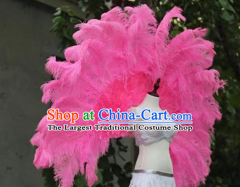 Custom Carnival Parade Back Accessories Miami Angel Pink Ostrich Feather Wings Halloween Cosplay Decorations Stage Show Props Opening Dance Wear