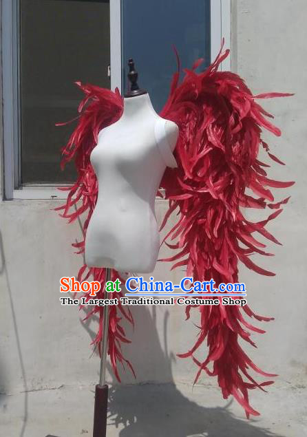 Custom Opening Dance Wear Carnival Parade Back Accessories Miami Angel Red Feather Wings Halloween Cosplay Decorations Stage Show Giant Props