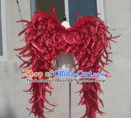 Custom Opening Dance Wear Carnival Parade Back Accessories Miami Angel Red Feather Wings Halloween Cosplay Decorations Stage Show Giant Props