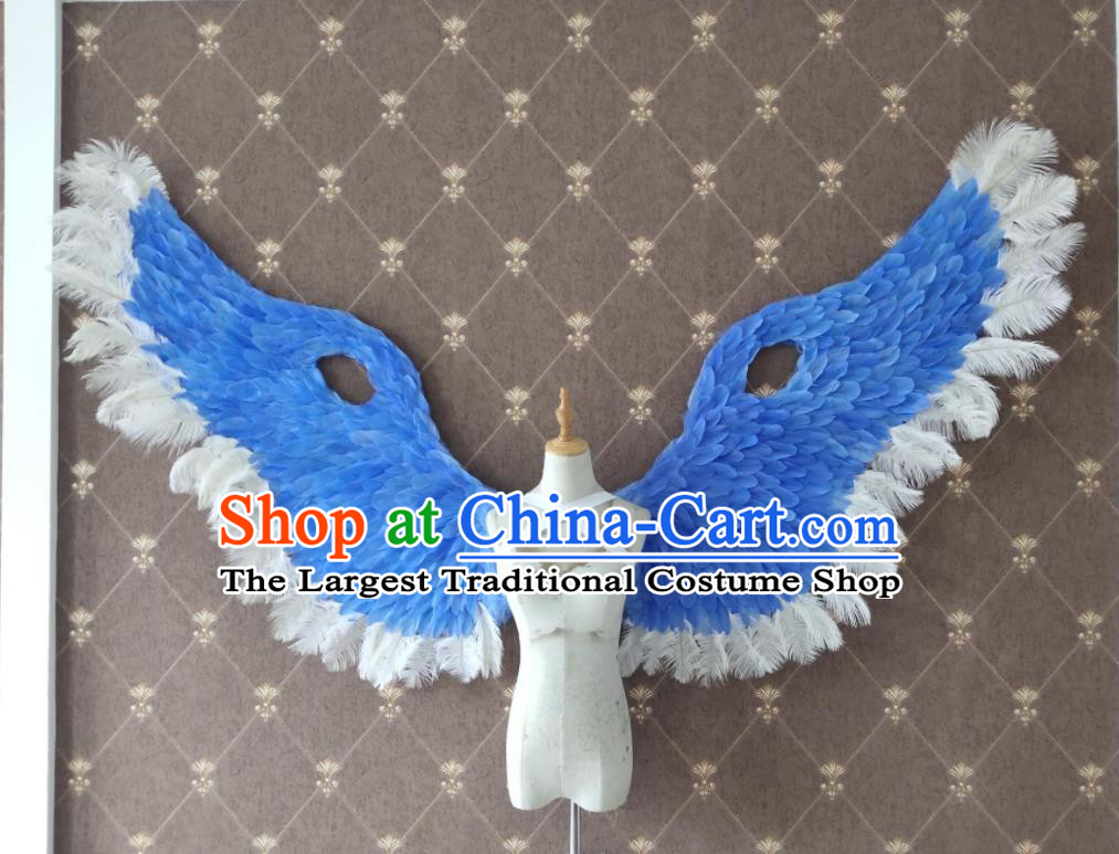Custom Halloween Performance Decorations Stage Show Angel Props Opening Dance Wear Miami Parade Accessories Christmas Blue Feather Wings