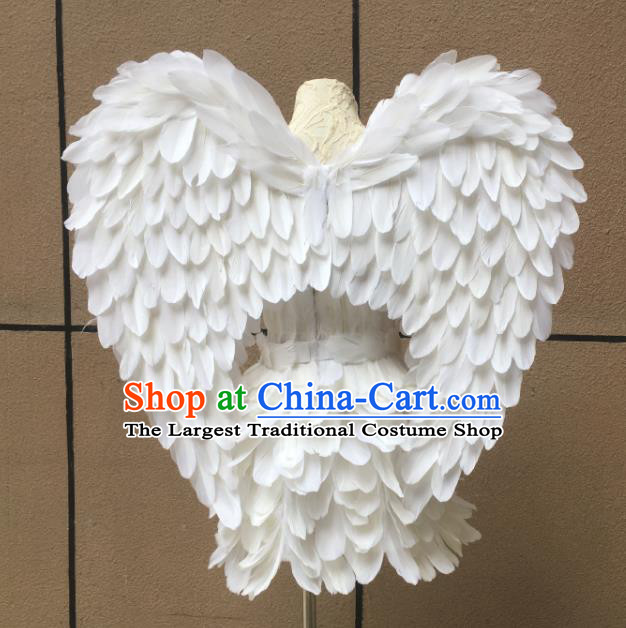 Top Miami Catwalks White Feather Dress with Wings Stage Show Costumes Samba Dance Clothing Brazilian Carnival Garments