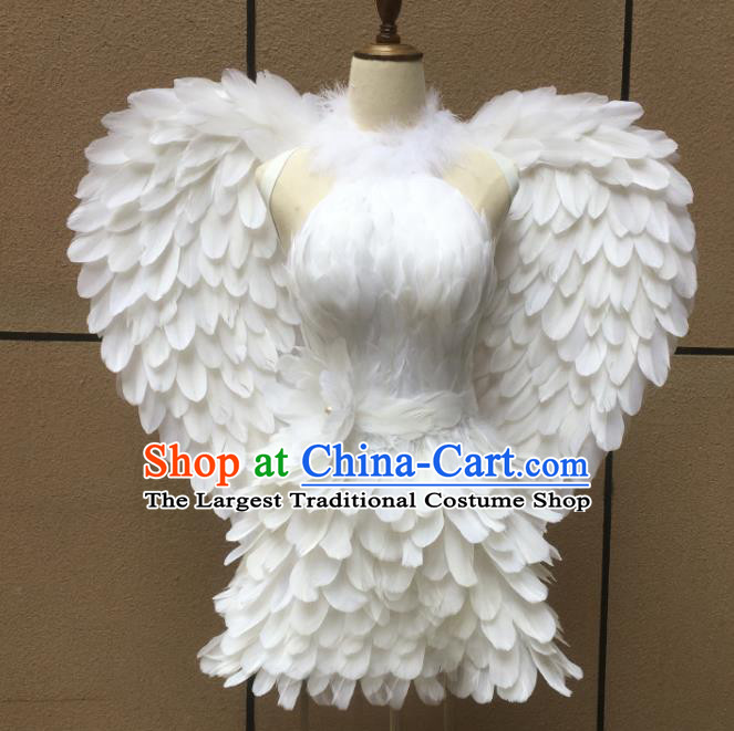 Top Brazilian Carnival Garments Miami Catwalks White Feather Dress with Wings Stage Show Costumes Samba Dance Clothing