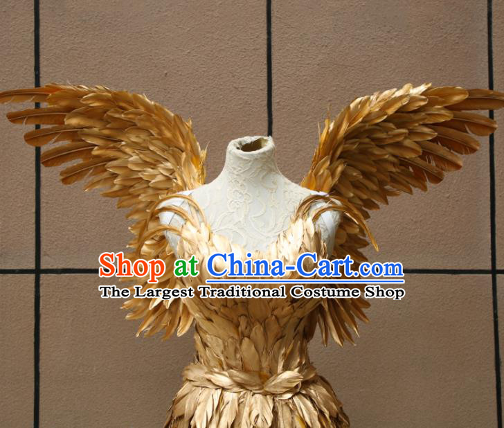 Top Stage Show Costumes Samba Dance Clothing Brazilian Carnival Garments Miami Catwalks Golden Feather Dress with Wings