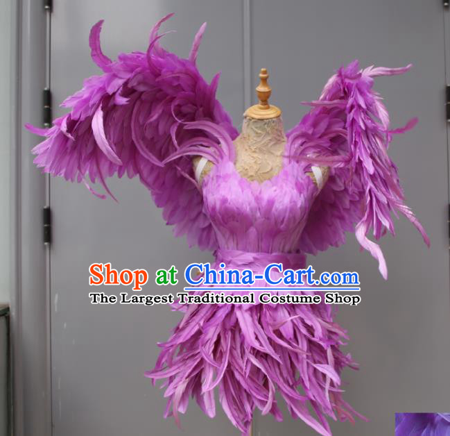 Top Miami Catwalks Costumes Stage Show Clothing Brazilian Carnival Garments Samba Dance Purple Feather Dress with Wings