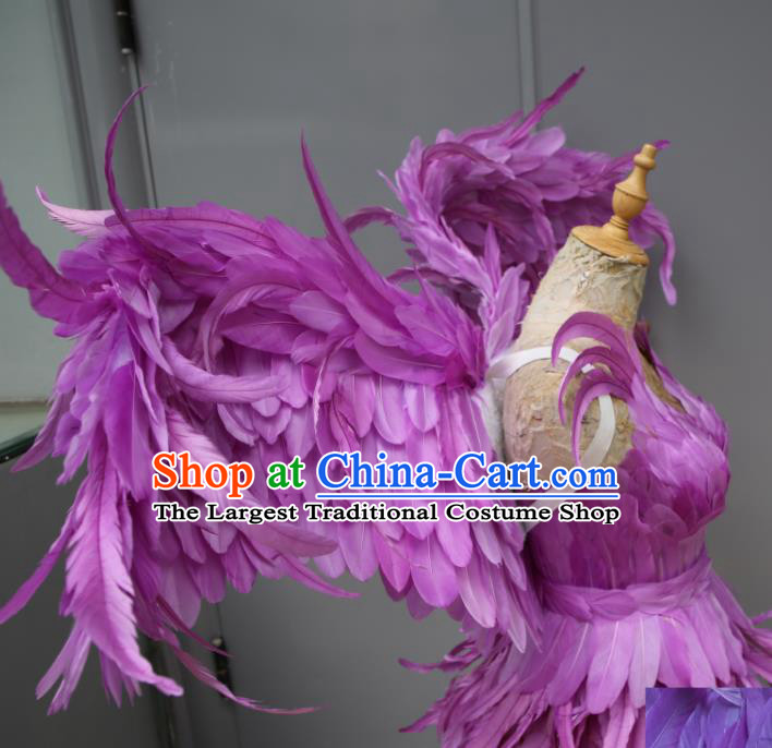 Top Miami Catwalks Costumes Stage Show Clothing Brazilian Carnival Garments Samba Dance Purple Feather Dress with Wings