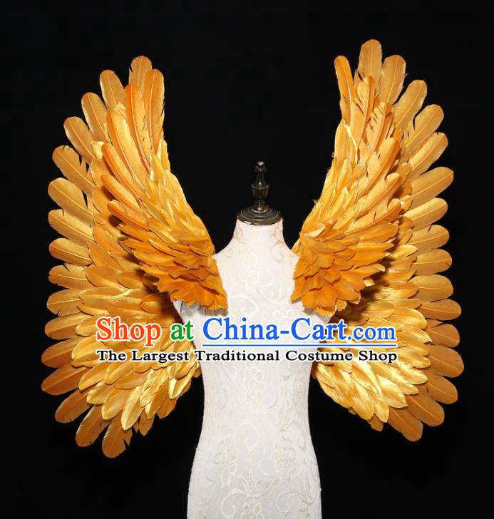 Custom Christmas Performance Props Halloween Cosplay Angel Golden Feather Wings Carnival Dance Back Accessories Miami Catwalks Wear