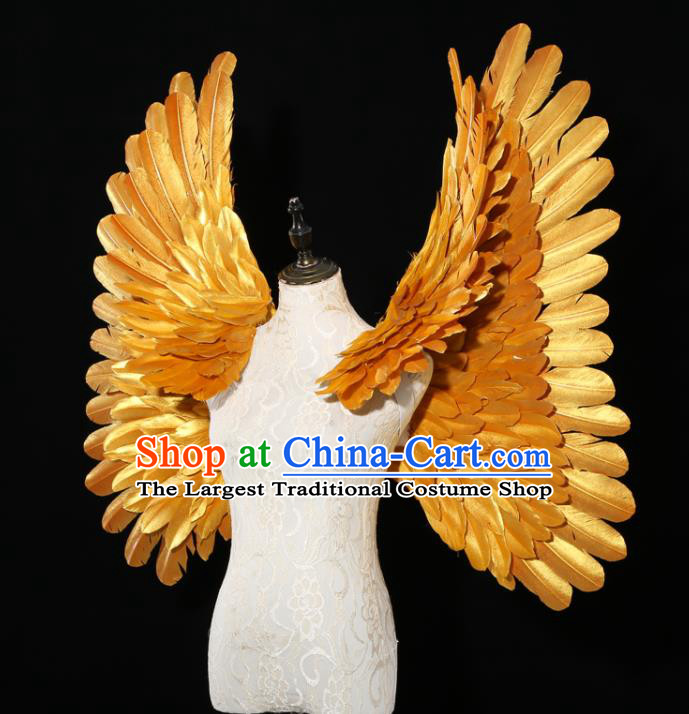 Custom Christmas Performance Props Halloween Cosplay Angel Golden Feather Wings Carnival Dance Back Accessories Miami Catwalks Wear