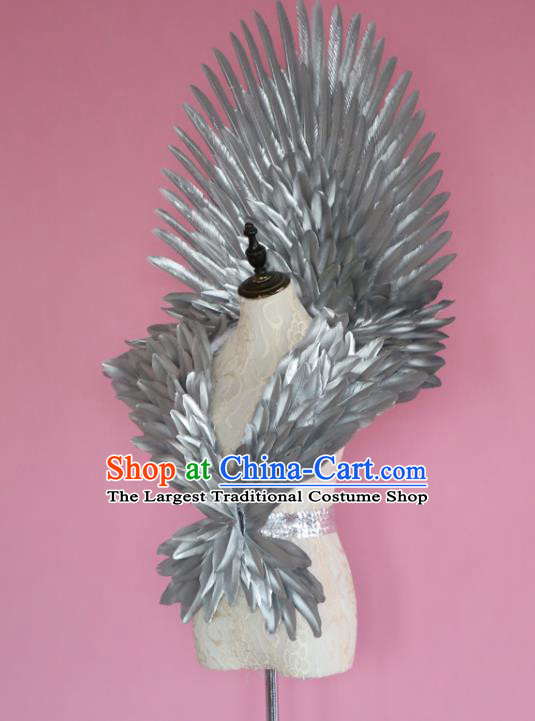 Custom Miami Stage Show Wear Christmas Performance Props Halloween Cosplay Angel Grey Feather Wings Carnival Dance Back Accessories