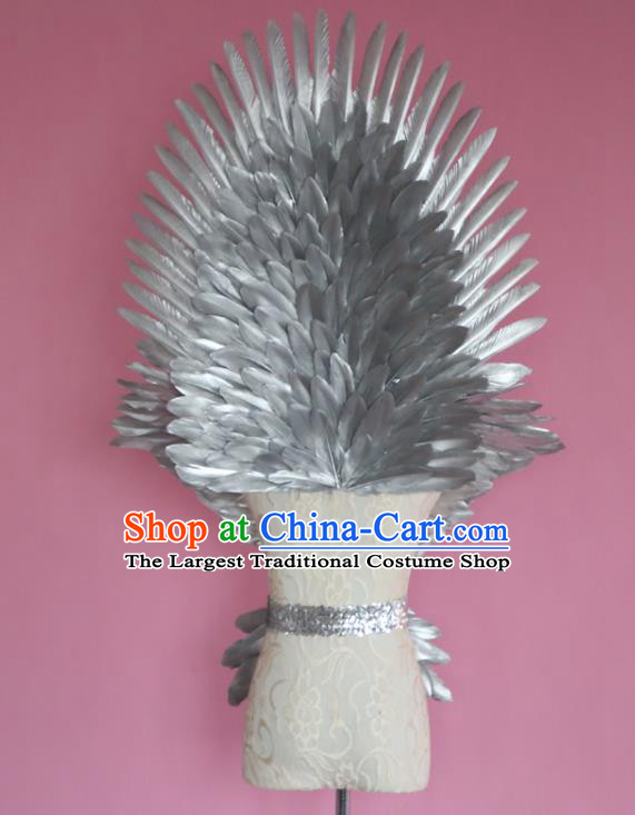 Custom Miami Stage Show Wear Christmas Performance Props Halloween Cosplay Angel Grey Feather Wings Carnival Dance Back Accessories