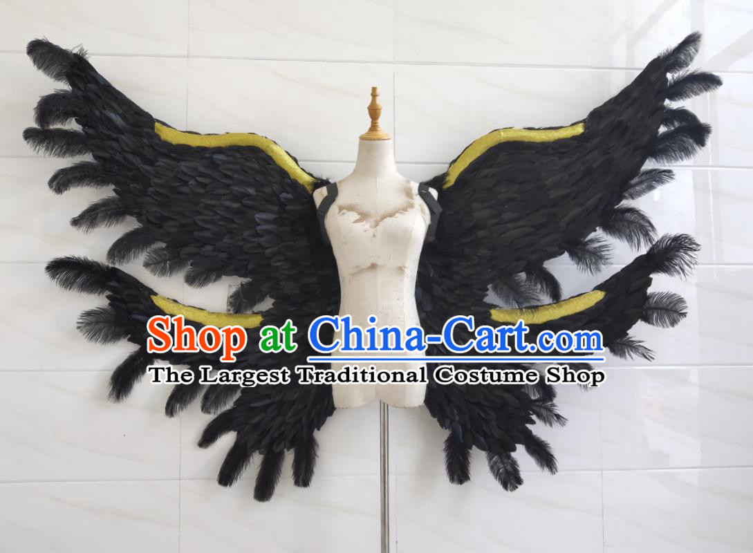 Custom Stage Show Demon Props Opening Dance Wear Miami Parade Accessories Christmas Giant Black Feather Wings Halloween Performance Decorations