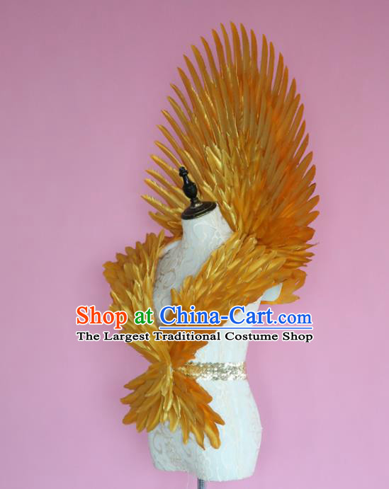Custom Carnival Dance Back Accessories Miami Stage Show Wear Christmas Performance Props Halloween Cosplay Angel Golden Feather Wings