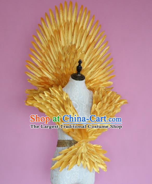 Custom Carnival Dance Back Accessories Miami Stage Show Wear Christmas Performance Props Halloween Cosplay Angel Golden Feather Wings