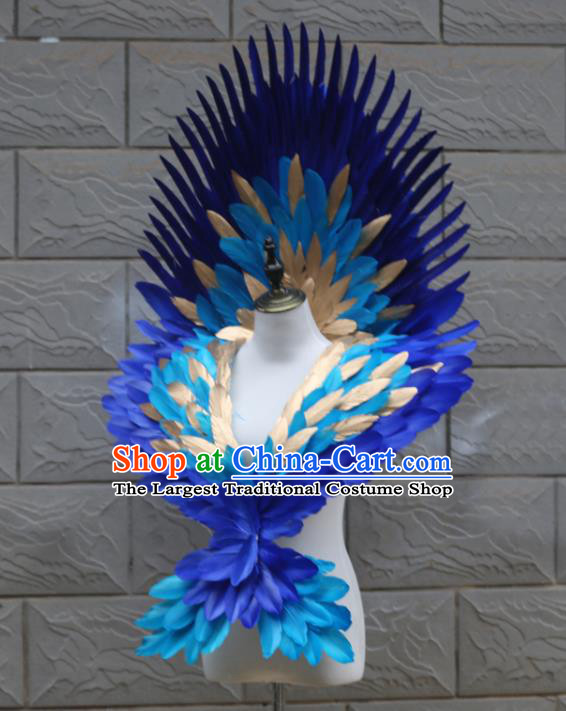 Custom Halloween Cosplay Angel Blue Feather Wings Carnival Dance Back Accessories Miami Stage Show Wear Christmas Performance Props