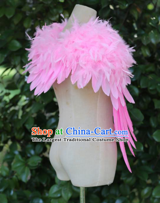 Top Samba Dance Pink Feather Shoulder Accessories Miami Catwalks Cape Decorations Stage Show Prop Brazilian Carnival Epaulet