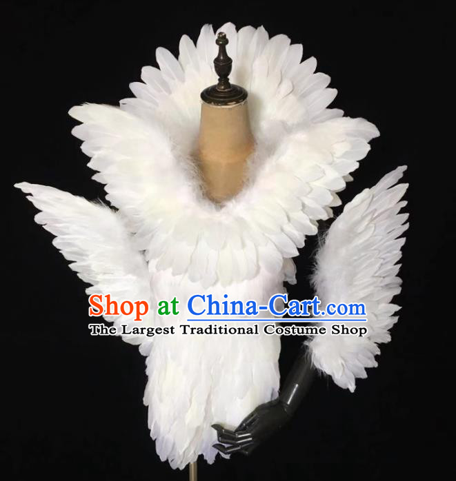 Custom Christmas Catwalks Props Opening Dance White Feather Wings Carnival Dance Back Accessories Miami Stage Show Wear