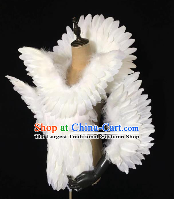 Custom Christmas Catwalks Props Opening Dance White Feather Wings Carnival Dance Back Accessories Miami Stage Show Wear