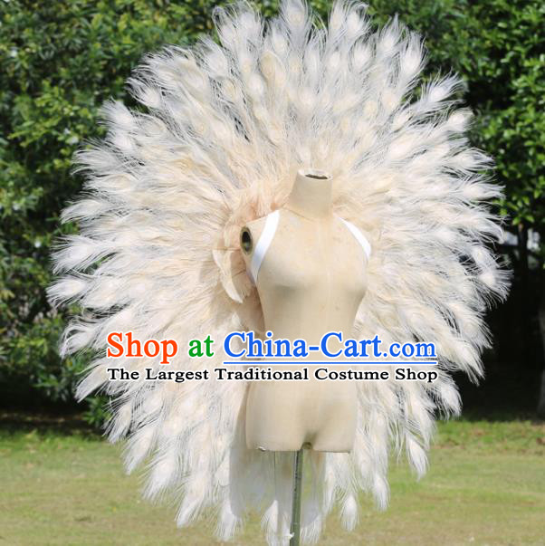 Custom Carnival Parade Back Accessories Miami Stage Show Beige Feather Wear Christmas Catwalks Props Opening Dance Deluxe Angel Wings