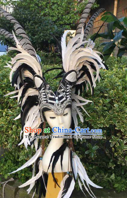 Top Cosplay Feather Hair Accessories Miami Catwalks Headpiece Decorations Stage Show Royal Crown Brazilian Carnival Headwear