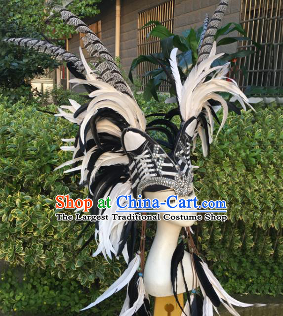 Top Cosplay Feather Hair Accessories Miami Catwalks Headpiece Decorations Stage Show Royal Crown Brazilian Carnival Headwear