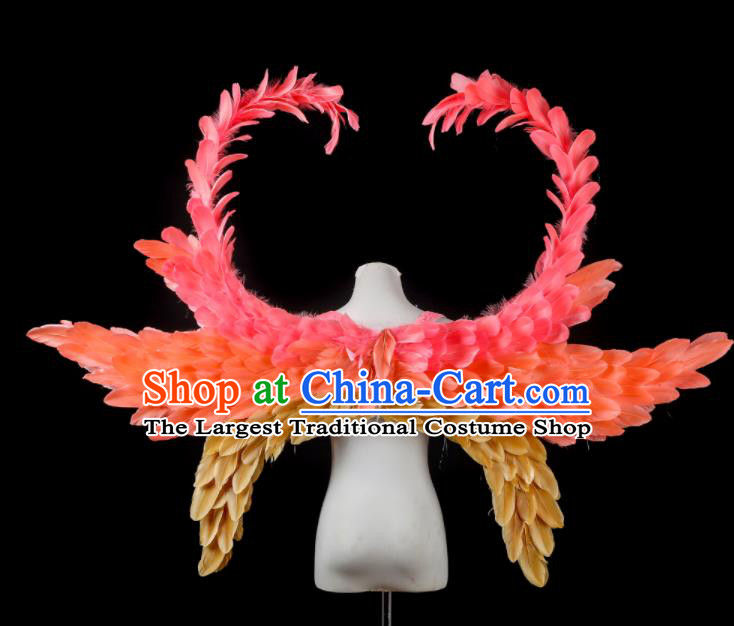 Custom Miami Stage Show Red Feather Wear Christmas Catwalks Props Opening Dance Butterfly Wings Carnival Parade Accessories