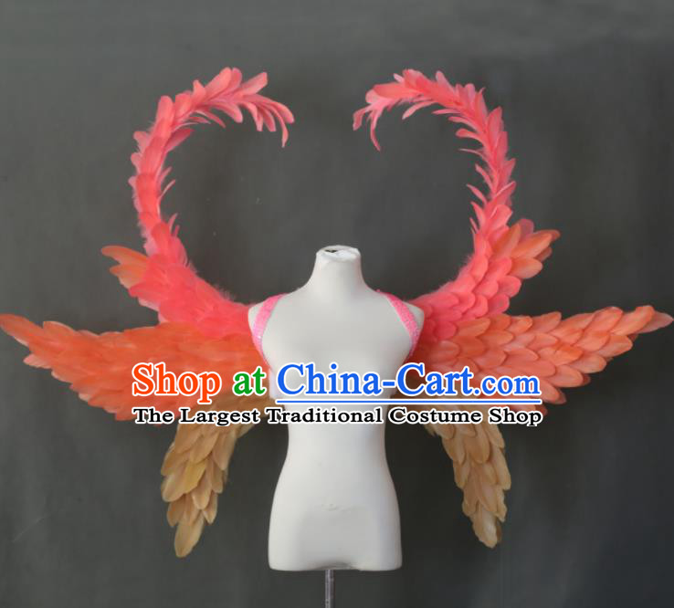 Custom Miami Stage Show Red Feather Wear Christmas Catwalks Props Opening Dance Butterfly Wings Carnival Parade Accessories