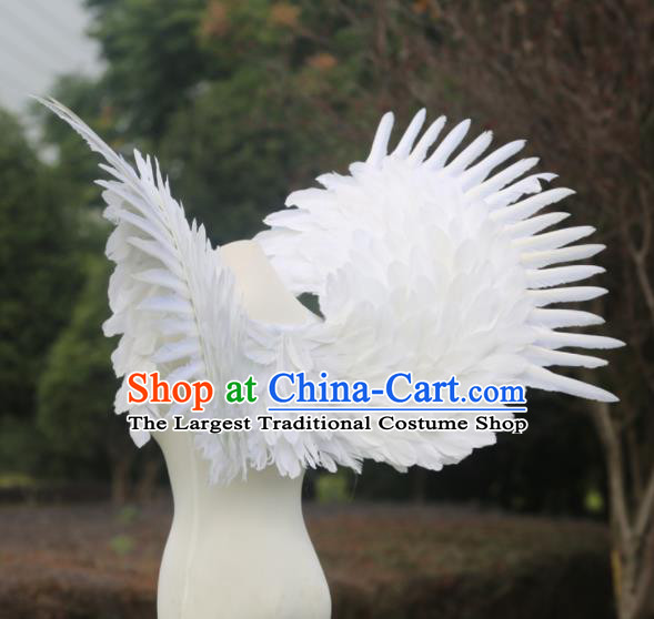 Custom Miami Stage Performance Wear Halloween Catwalks White Feather Wing Props Opening Dance Shoulder Accessories Carnival Parade Feathers Wings