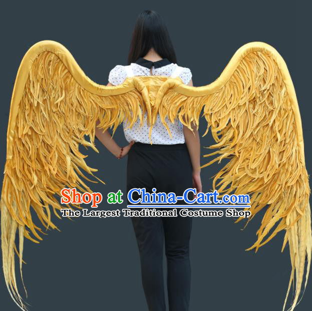Custom Carnival Parade Yellow Feathers Wings Miami Angel Show Wear Halloween Catwalks Feather Wing Props Opening Ceremony Back Accessories