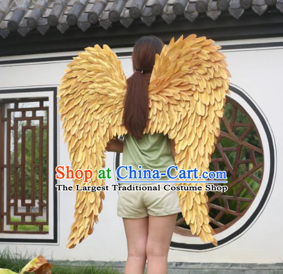 Custom Opening Ceremony Back Accessories Carnival Parade Golden Feathers Wings Miami Angel Show Wear Halloween Catwalks Feather Wing Props