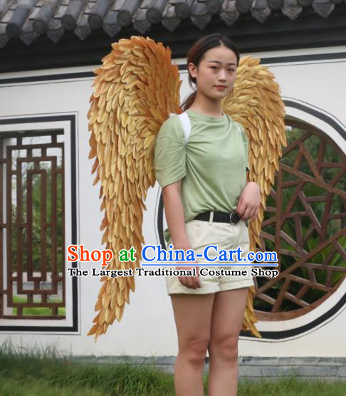 Custom Opening Ceremony Back Accessories Carnival Parade Golden Feathers Wings Miami Angel Show Wear Halloween Catwalks Feather Wing Props