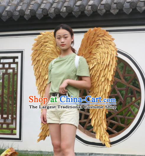 Custom Opening Ceremony Back Accessories Carnival Parade Golden Feathers Wings Miami Angel Show Wear Halloween Catwalks Feather Wing Props