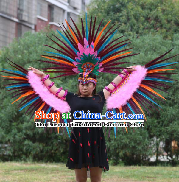 Top Samba Dance Clothing Brazilian Carnival Feather Sleeve Accessories and Hair Crown Stage Show Headdress Miami Catwalks Outfits