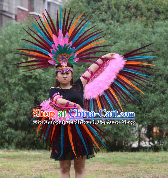 Top Samba Dance Clothing Brazilian Carnival Feather Sleeve Accessories and Hair Crown Stage Show Headdress Miami Catwalks Outfits