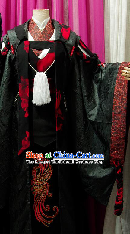 Chinese Ancient Royal King Black Robe Uniforms Traditional Cosplay Prince Clothing Puppet Show Swordsman Garment Costumes