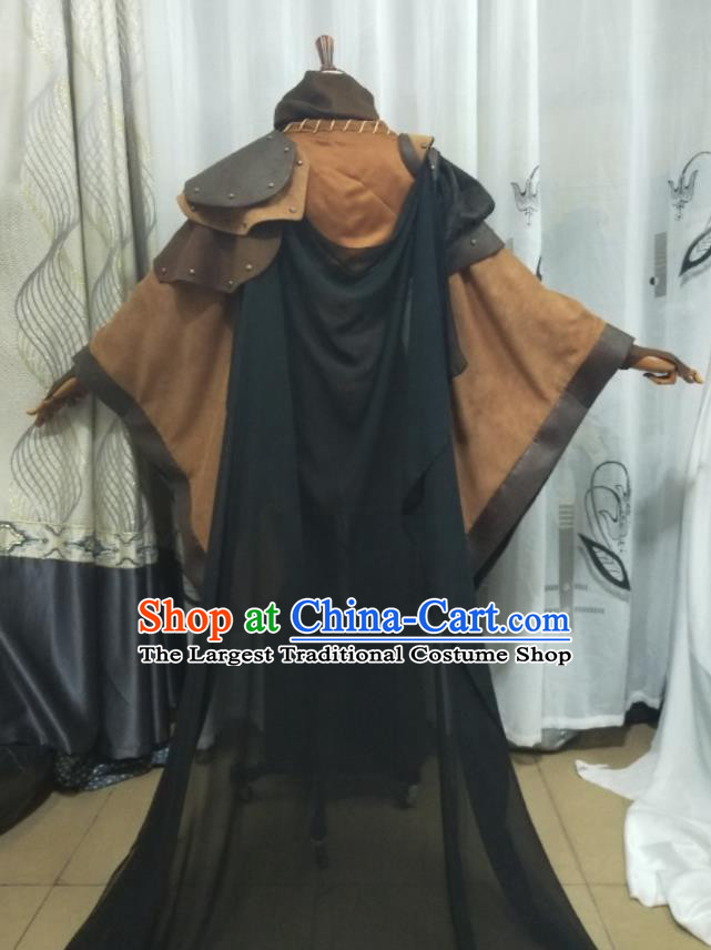 Chinese Traditional Cosplay Swordsman Clothing Puppet Show Qian Jinshao Garment Costumes Ancient Young Knight Brown Uniforms