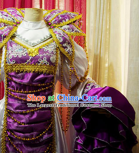 China Ancient Imperial Concubine Clothing Cosplay Fairy Purple Dress Outfits Traditional Puppet Show Queen Jiu Ying Garment Costumes