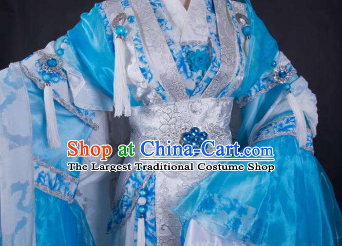 China Cosplay Fairy Blue Dress Outfits Traditional Puppet Show Princess Feng Cailing Garment Costumes Ancient Swordswoman Clothing