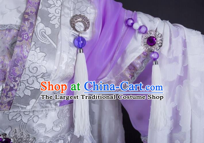 China Ancient Swordswoman Clothing Cosplay Fairy Purple Dress Outfits Traditional Puppet Show Princess Feng Cailing Garment Costumes