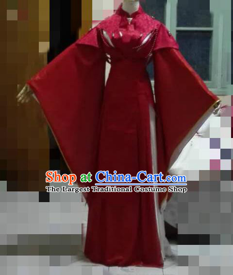 China Traditional Puppet Show Elderly Female Garment Costumes Ancient Swordswoman Clothing Cosplay Chivalrous Woman Red Dress Outfits