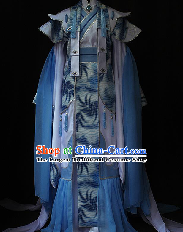 Chinese Puppet Show Swordsman Garment Costumes Ancient Young Childe Blue Uniforms Traditional Cosplay Prince Clothing