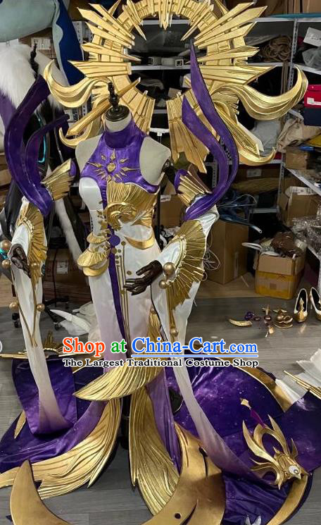 Top Traditional Empress Wu Zetian Clothing Cosplay Queen Purple Trailing Dress Game Character Honor of Kings Swordswoman Garment Costume