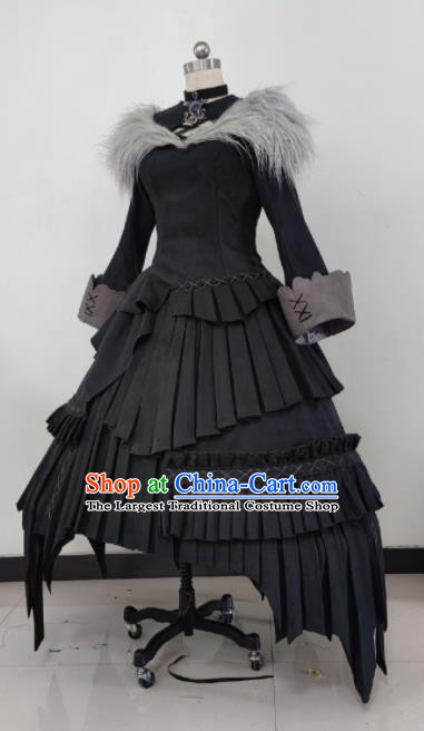 Top Game Character Gothic Princess Garment Costume Traditional Demon Angel Clothing Cosplay Young Lady Black Dress