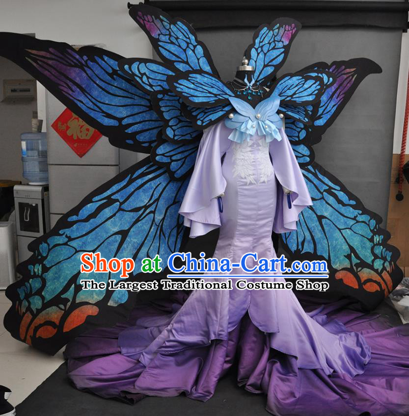 Top Traditional Butterfly Fairy Clothing Cosplay Goddess Purple Trailing Dress Outfits Game Character Queen Garment Costume