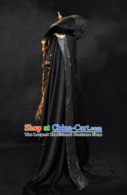 Chinese Puppet Show Royal Prince Garment Costumes Ancient Swordsman Black Uniforms Traditional Cosplay King Clothing
