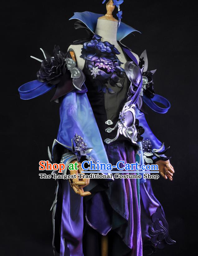 Top Traditional Chivalrous Woman Clothing Cosplay Fairy Purple Dress Game Role Female Knight Garment Costumes
