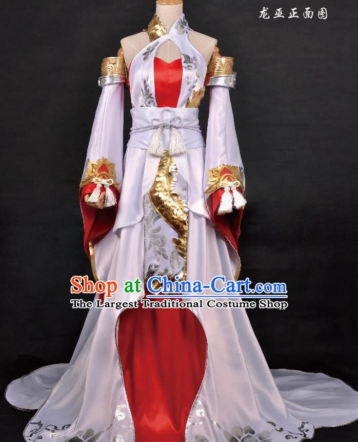 Top Game Role Female Knight Garment Costumes Traditional Fairy Princess Clothing Cosplay Swordswoman White Dress