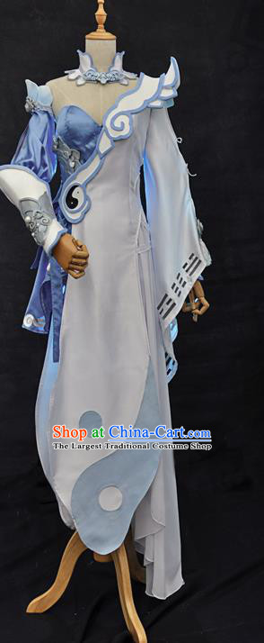 Top Cosplay Swordswoman White Dress Game Role Female Knight Garment Costumes Traditional Taoist Nun Clothing