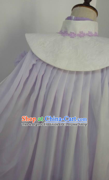 China Ancient Princess Clothing Cosplay Young Beauty Lilac Dress Outfits Traditional Puppet Show Goddess Garment Costumes