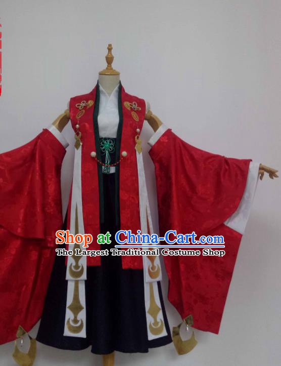 China Ancient Swordswoman Clothing Cosplay Female Knight Red Dress Outfits Traditional Game Role Cang Hai Garment Costumes